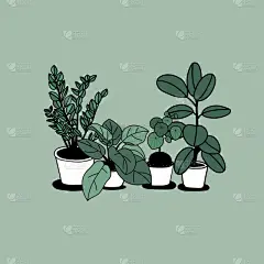 室内植物,动物手,锅,可爱的,贺卡,花盆,泰国,春天,装饰物,铅笔画
