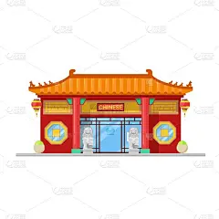 中餐餐厅建筑，矢量立面