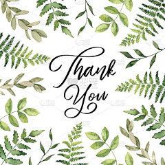 水彩插图。有桉树和蕨类植物分枝的植物架。谢谢你的名片。绿色植物收集。完美的婚礼邀请，贺卡，博客，海报