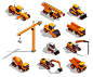 Isometric yellow construction machinery collection