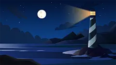 月光蓝金高端时尚大气手绘风景插画