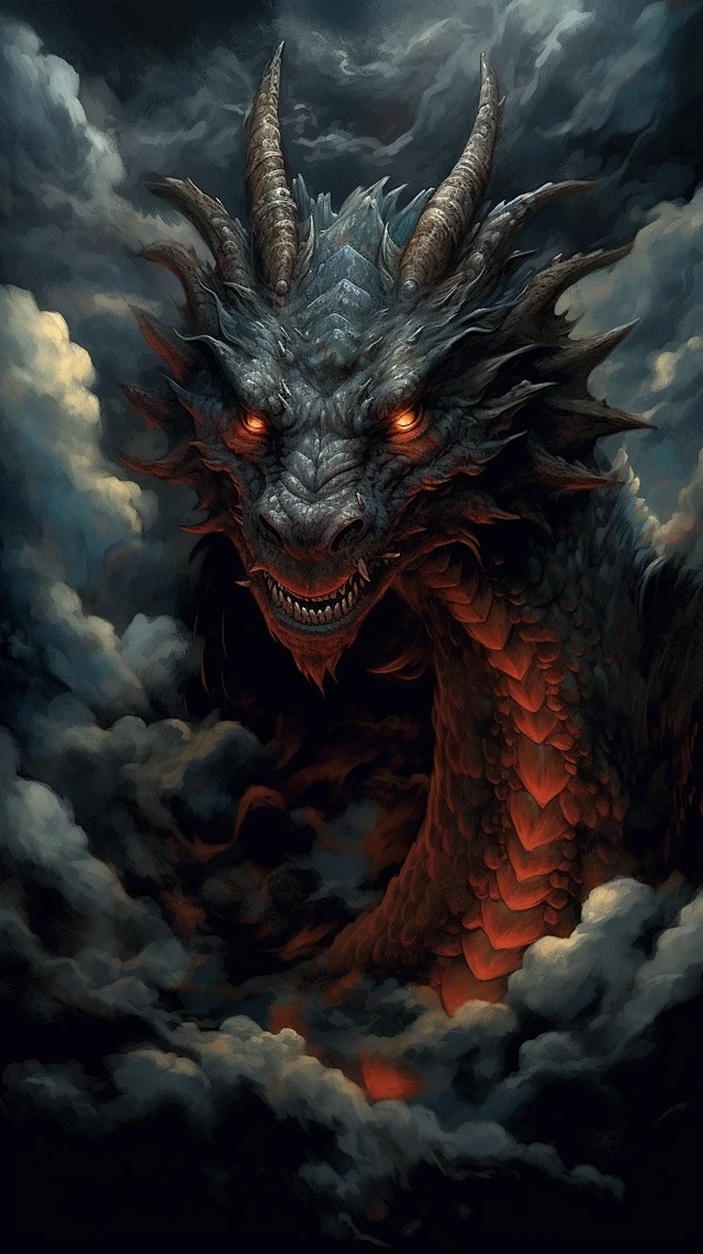 a epic dragon in the clouds, with two stars on