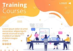 商业在线培训，研讨会或课程小册子模板平面插图编辑的广场背景的社交媒体或贺卡