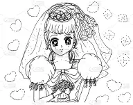 明亮甜美的少女动漫漫画风格的年轻女孩礼服与皇冠儿童着色页插图2021年