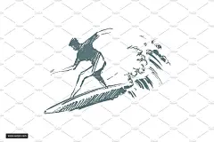 手绘冲浪场景插图素材Set of sketches of surfers 设计模板 