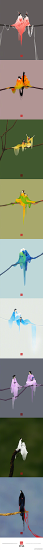 #漫画# 百鸟拟人，中国风元素运用的太美了！吹爆太太！ 
画师：呼葱觅蒜 ​​​​