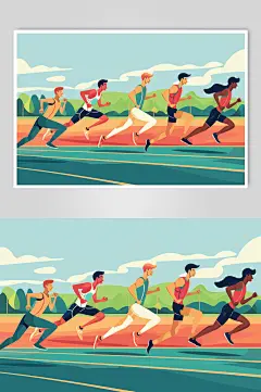 AI数字艺术扁平风校园运动会人物插画