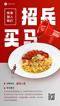 餐饮美食餐厅人员招聘套系手机海报