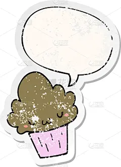 纸杯蛋糕,对话气泡框,似人脸,漫画,可爱的,古老的,蛋糕,食品,图像,演讲
