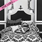 Love this black nad white damask bed set                  Love this pattern of bed decor