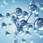 a blue and white background with molecular bubbles texture Ultra clear rendering of molecular structure in glass texture chain going through the air, in the style of crystalcore, soft and rounded forms, national geographic photo, caffenol developing, 20 m