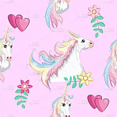 彩虹,独角兽,四方连续纹样,女孩,粉色,纺织品,式样,可爱的,愉悦,复古