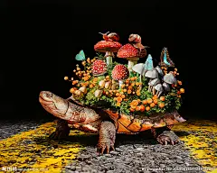 装饰画乌龟蘑菇蜗牛蝴蝶创意插画