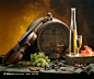 小提琴葡萄酒桶香槟酒与开瓶器高清摄影桌面壁纸图片素材