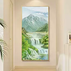 日照金山入户玄关装饰画奶油风手绘油画客厅走廊过道挂画山水壁画-tmall.com天猫