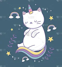 cute cat with rainbow tail kawaii character