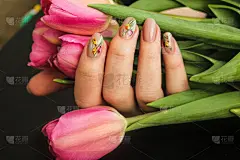 修指甲,手,妇女问题,拿着,花束,华贵,长的,花,绘制