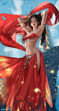 General 1179x2192 artwork women WLOP fantasy art fantasy girl arms up bra belly red clothing watermarked dark hair long hair standing armpits Fengye