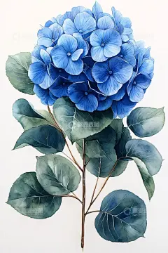 蓝色绣球花插画高清模板免费下载-趣麦麦图