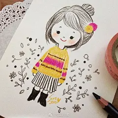 漂亮的女孩，彩铅手绘
【插画师：Sorssora】 ​via @插画印象 ​​​​