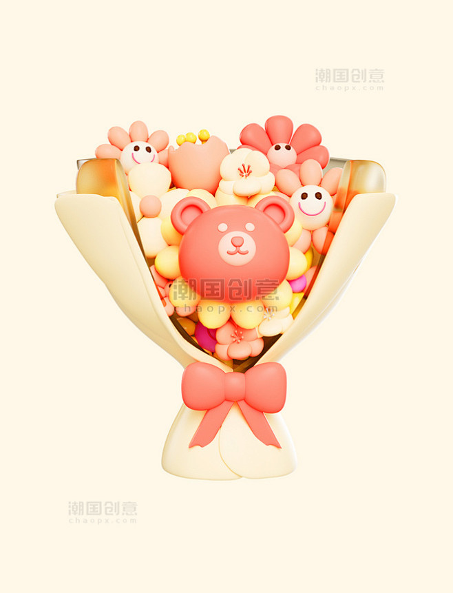 3D立体C4D春天春季花卉花朵气球花捧花...