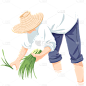 二十四节气通用谷雨插画水稻劳作人物元素素材