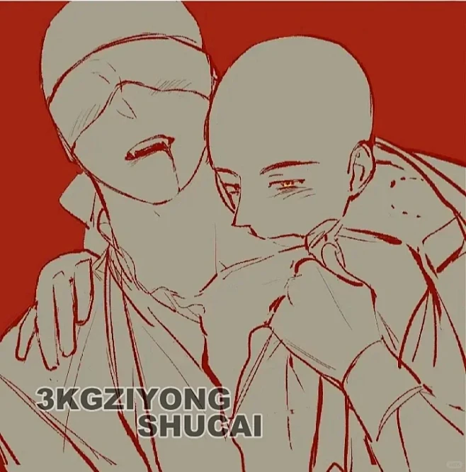 绘画素材||双人互动模板-花瓣网
