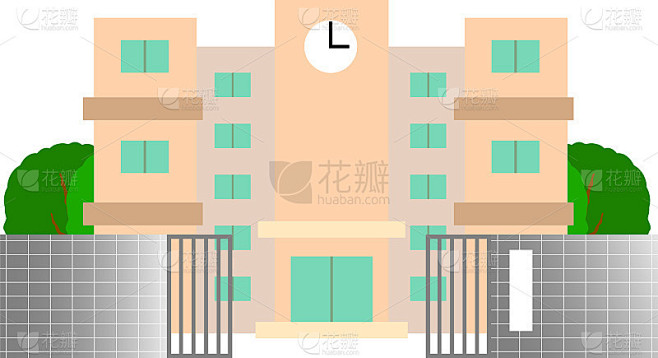 日本公立学校建筑，有校门和树木