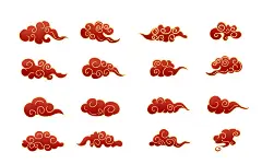 红色手绘祥云云纹中国风图案背景素材原创插画海报