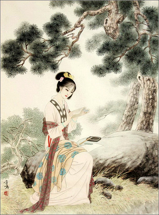 古典美女，如花照水