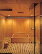 Bathroom with planked floor and ceiling.  The paneled walls and the tub are all made of cypress. (A Japanese Expression: Interiors + Inspiration : Architectural Digest): 