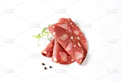 切片食物,熟食店,火腿,意大利腊肠,萨鲁美尔利亚,黑胡椒子,肉,正上方视角,折叠的,水平画幅