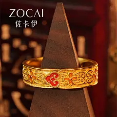 佐卡伊黄金戒指10克古法金戒指足金对戒女戒珐琅活口黄金戒指男士
