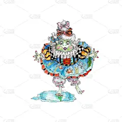 可爱的动漫青蛙水彩手绘人物在Grunge复古背景