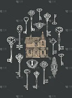 横幅与复古钥匙，钥匙孔和老房子