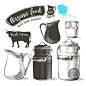 欧式手绘农场农夫奶牛奶瓶牛奶宣传装饰元素 矢量设计素材 G1372-淘宝网