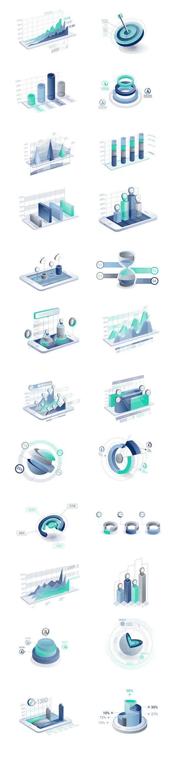 包含25个设计独特的优雅动画蓝色和绿色图形元素大数据After Effects设计模板