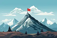雪山蓝天山峰上插着的红旗背景插画