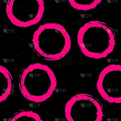 无缝图案与洋红色的圆圈在黑色的背景。矢量设计的纺织品，背景，衣服，包装纸，网站和墙纸。时尚插画无缝图