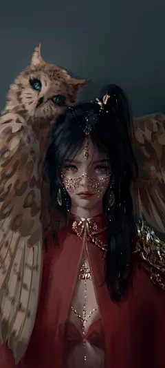 鬼刀 小姐姐 红色披风 猫头鹰 全面屏手机壁纸