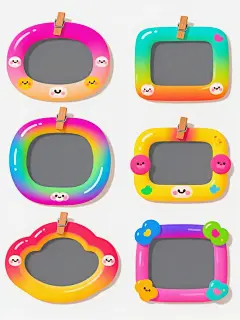 插画风可爱相框，拟人表情点缀，色彩渐变设计，童趣十足。