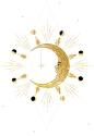 金箔神秘天体几何手星太阳月亮插画AI矢量免抠PNG图案 (25)