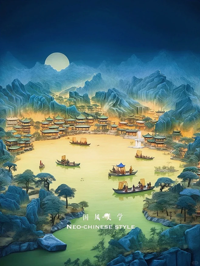轻松拿捏｜国风美学，圆月秋景-花瓣网