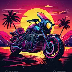 摩托车科幻插画高清模板免费下载-趣麦麦图