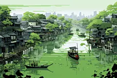 水墨江南风插画绘画图片
