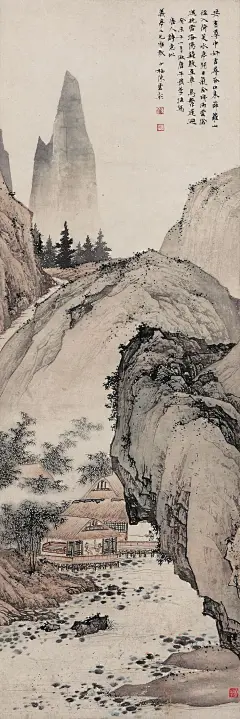 陈少梅山水画《唐人诗意图》