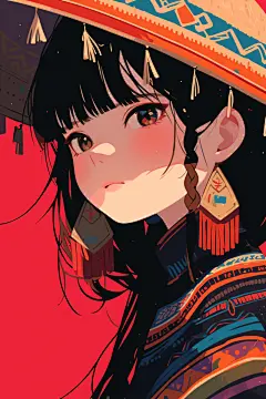 AI数字艺术扁平化民族风东方人物插画-众图网