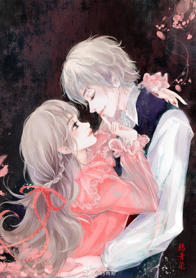 手绘插画 鸦青染