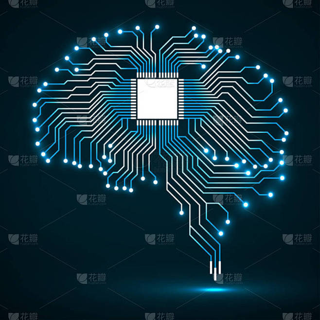 抽象的技术发光大脑。Cpu。电路板。矢量