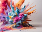 Colored powder explosion on a white background Abstract closeup dust on backdrop Colorful explode